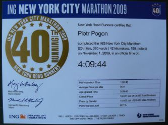 Bieganie_NY Marathon 2009 Certyficate