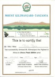 Certyfikat Kilimanjaro 2008